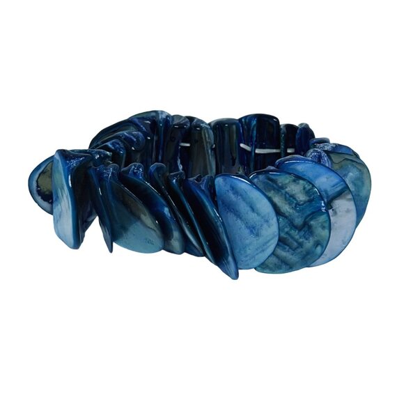 Vintage Wide Blue Abalone Shell Stretch Bracelet (5520) - Picture 3 of 4